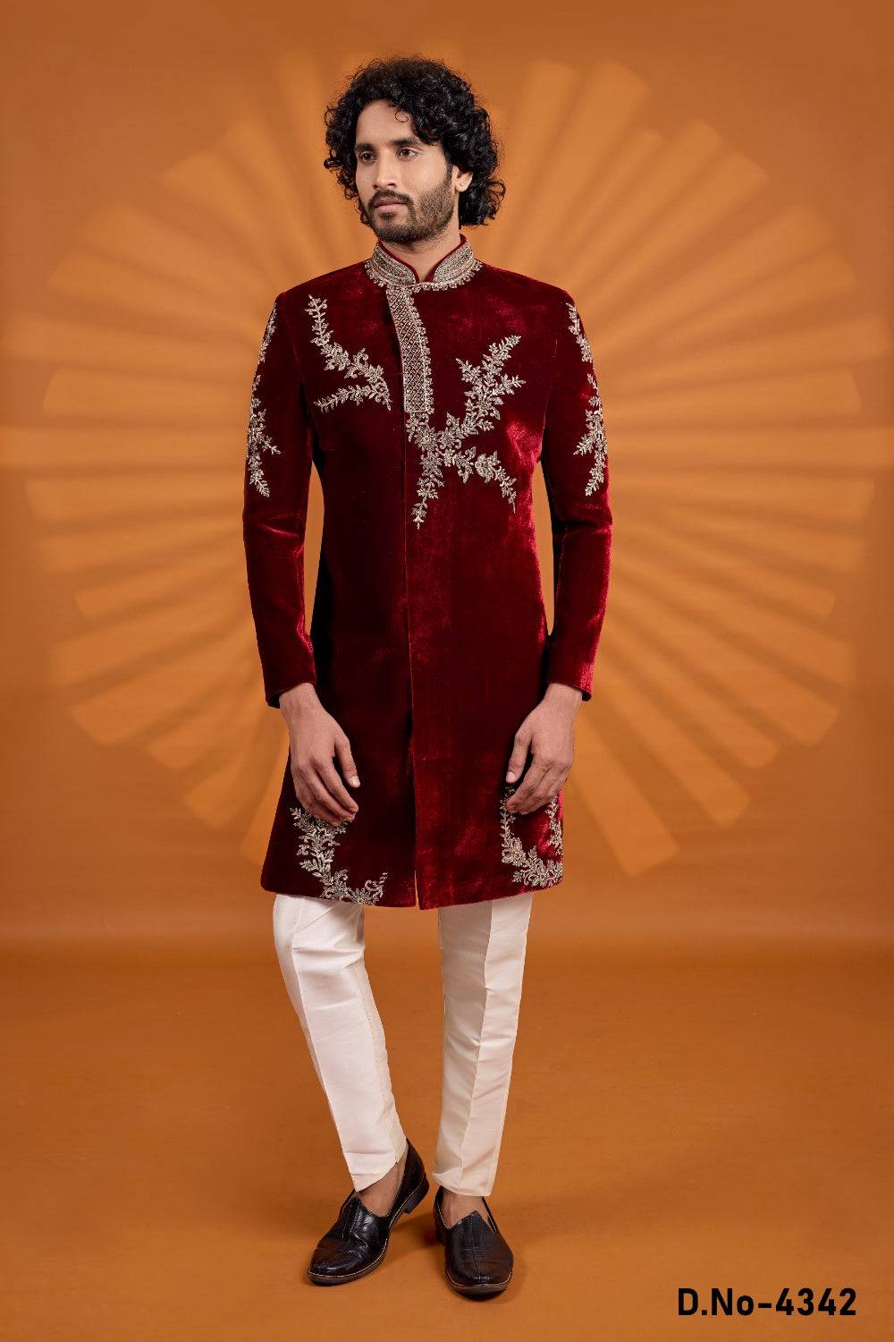 Maroon Velvet Mens Sherwani (NMK-9071)