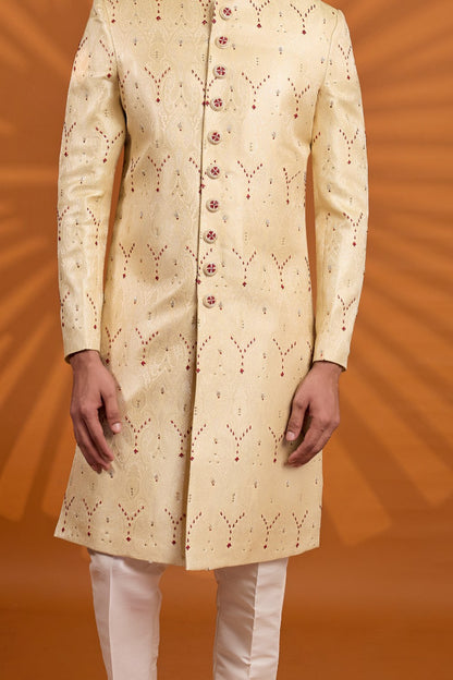 Gold Banarasi Jaquard Sherwani (NMK-9073)