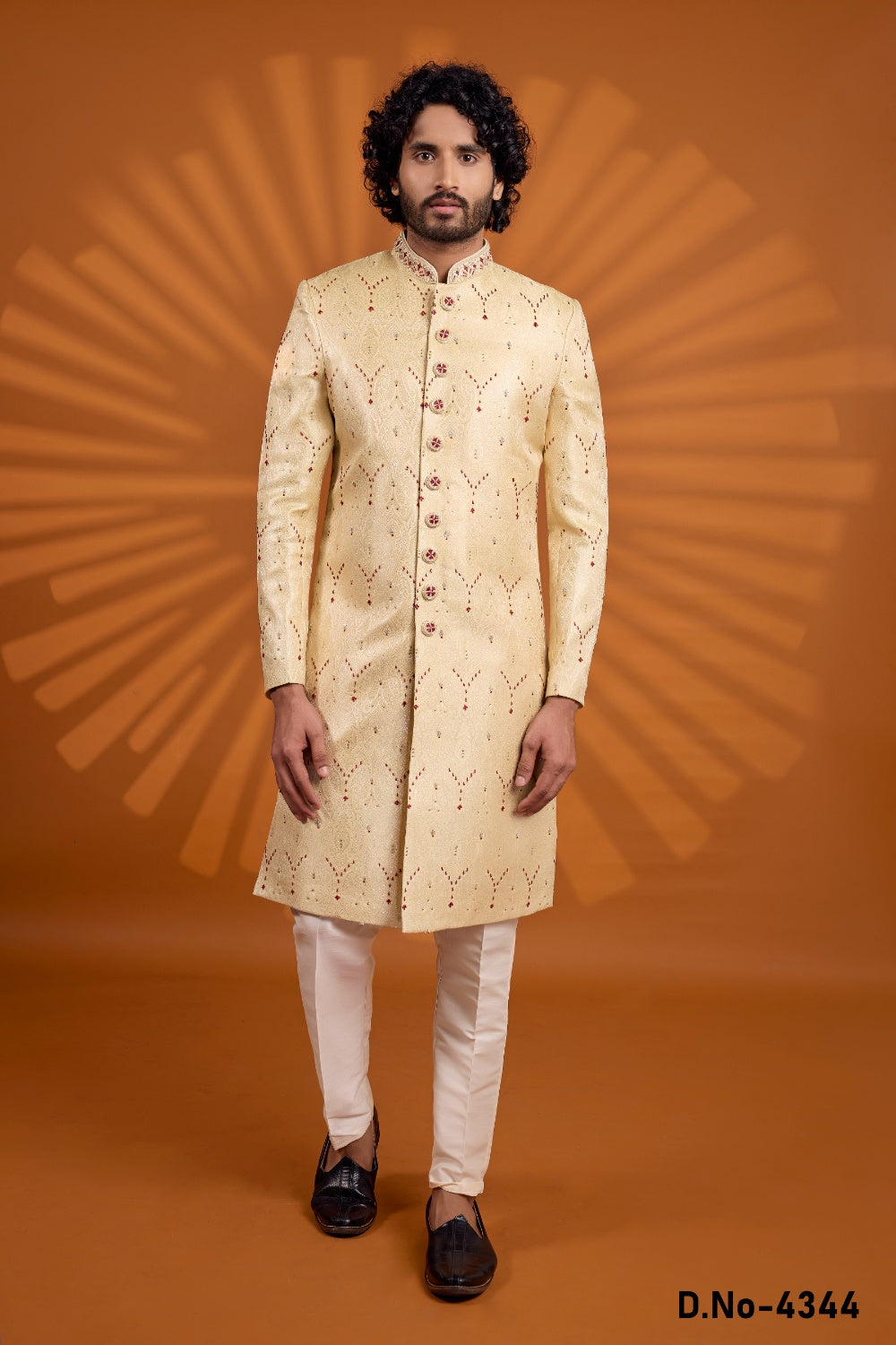 Gold Banarasi Jaquard Sherwani (NMK-9073)
