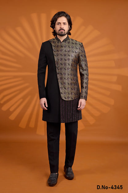 Black Banarasi Jaquard Indo Western (NMK-9074)
