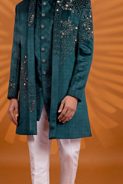 Green Velvet Indo Western (NMK-9075)