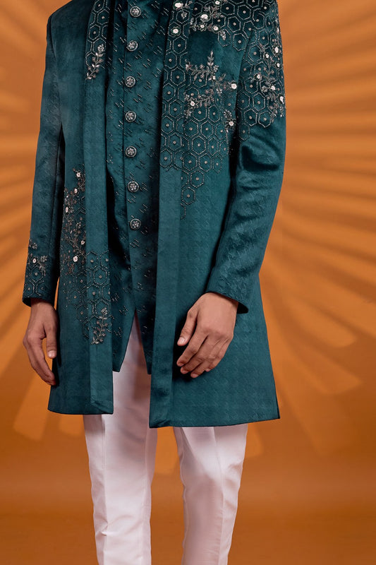 Green Velvet Indo Western (NMK-9075)