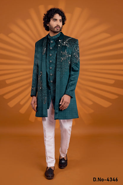Green Velvet Indo Western (NMK-9075)