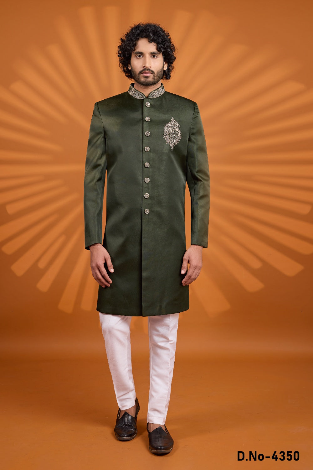 Green Art Silk Mens Indo Western (NMK-9079)