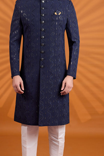 Blue Georgette Sherwani (NMK-9080)
