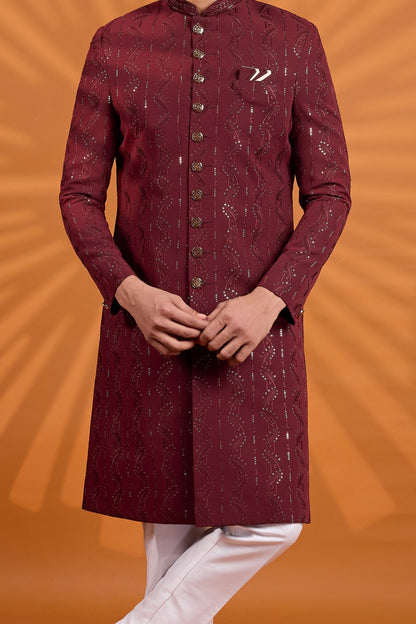 Maroon Georgette Sherwani (NMK-9081)