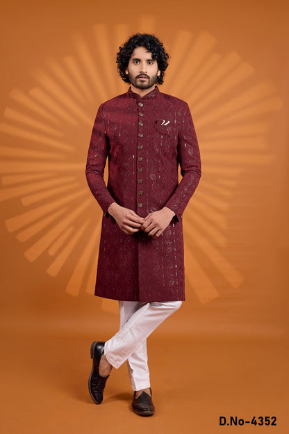 Maroon Georgette Sherwani (NMK-9081)