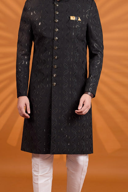 Black Georgette Sherwani (NMK-9082)