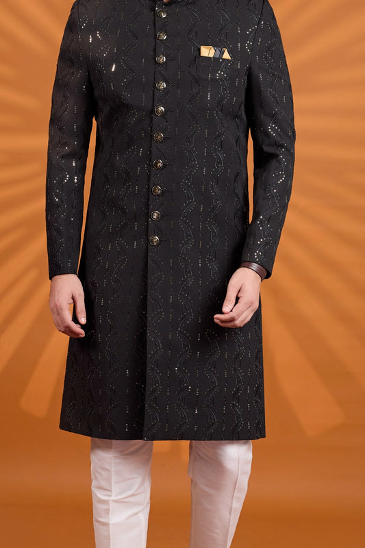 Black Georgette Sherwani (NMK-9082)