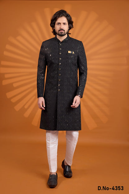 Black Georgette Sherwani (NMK-9082)