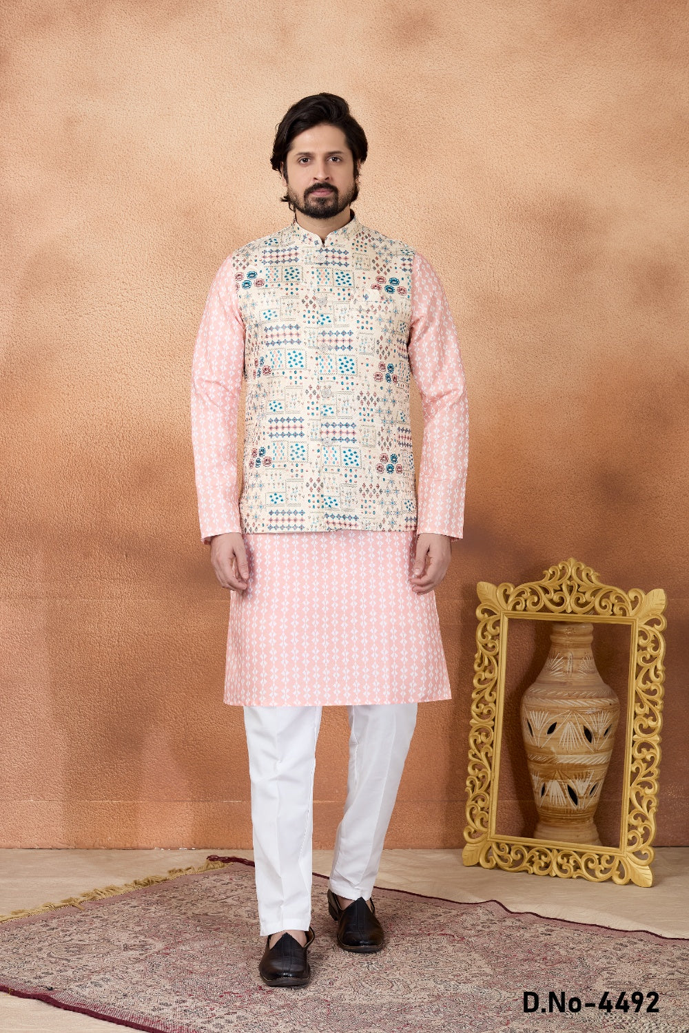 Pink Jaquard Nehru Jacket (NMK-9084)