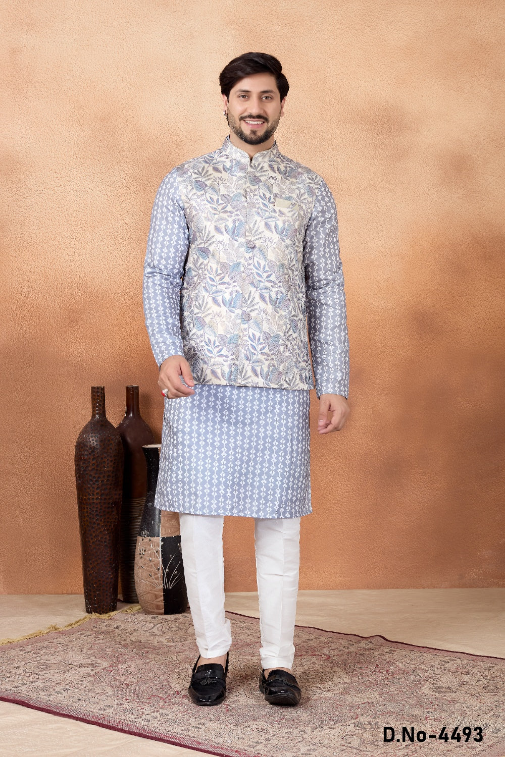Grey Jaquard Nehru Jacket (NMK-9085)