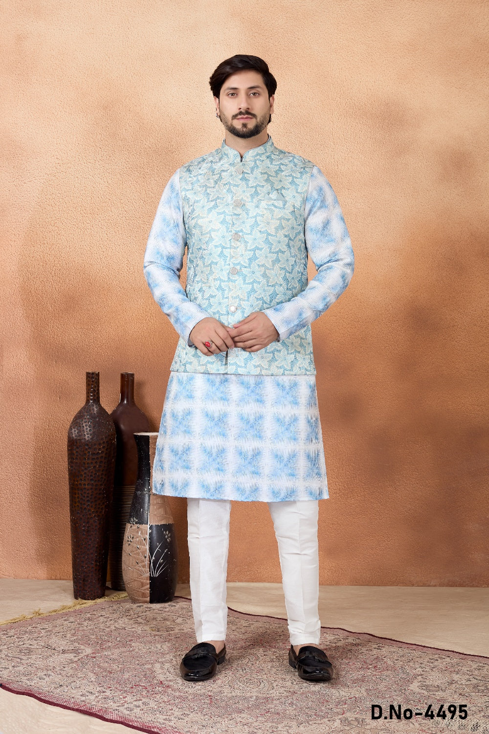 Blue Jaquard Nehru Jacket (NMK-9087)