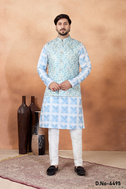 Blue Jaquard Nehru Jacket (NMK-9087)