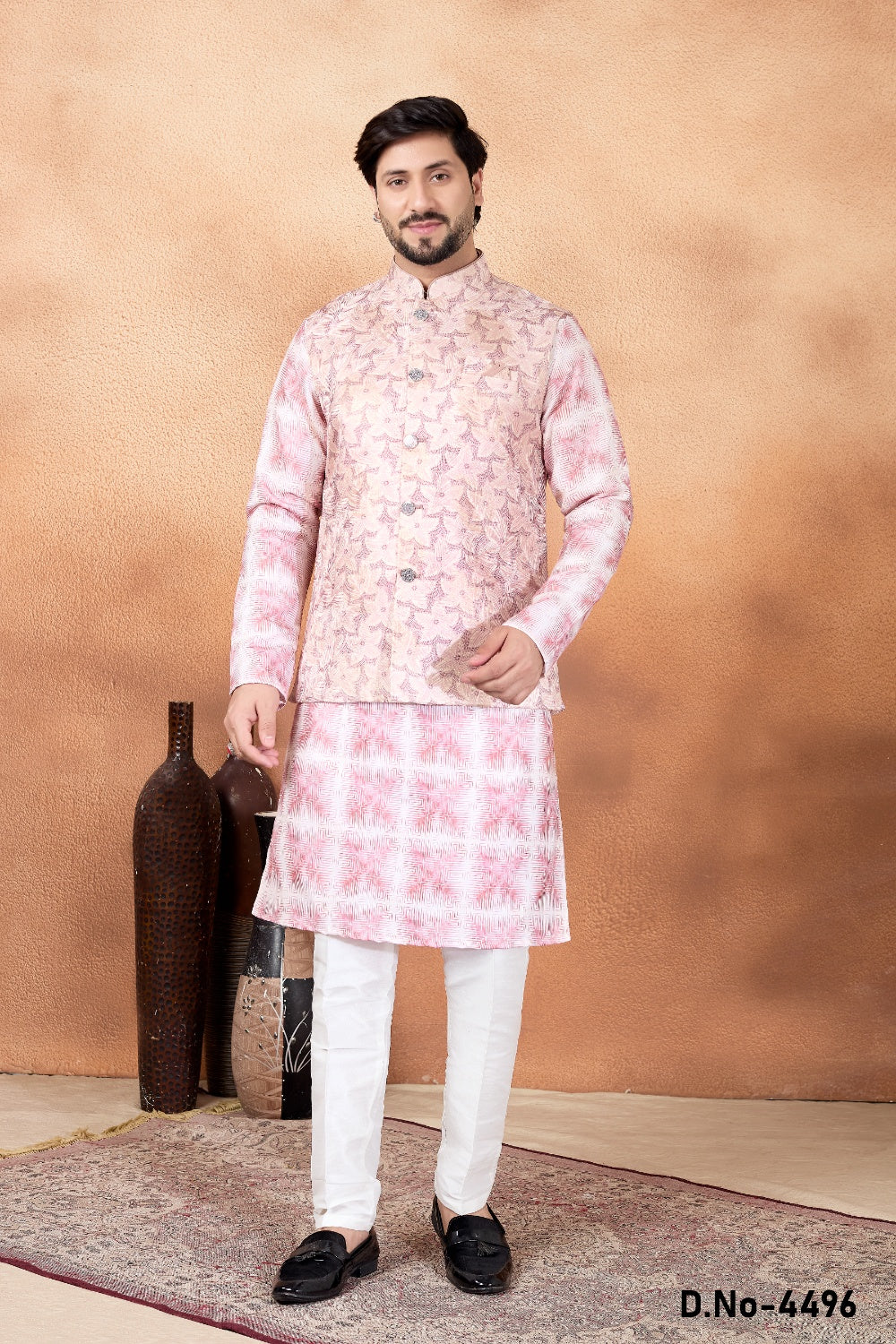 Pink Jaquard Nehru Jacket (NMK-9088)