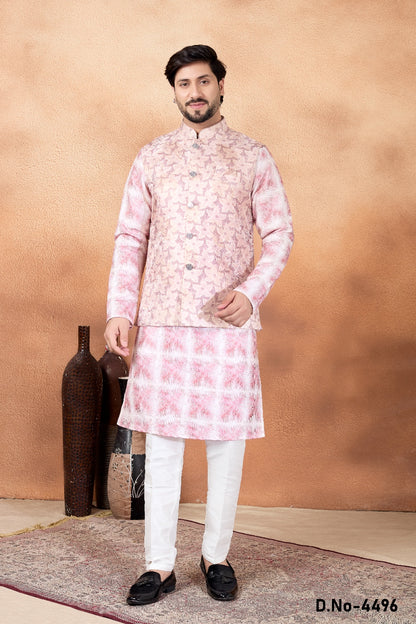 Pink Jaquard Nehru Jacket (NMK-9088)