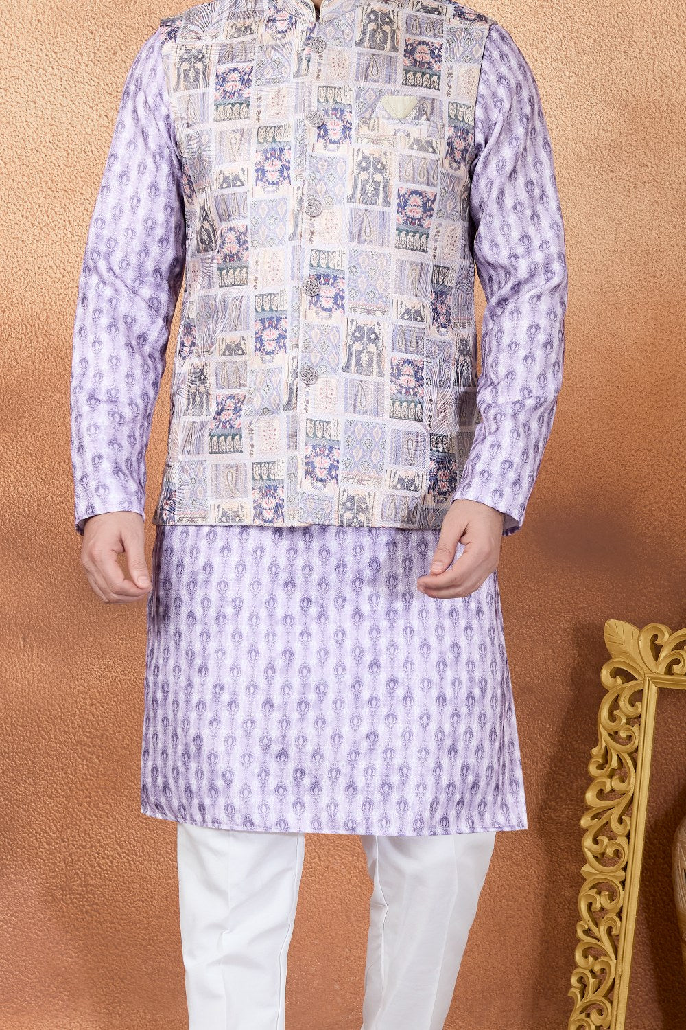 Purple Jaquard Nehru Jacket (NMK-9089)