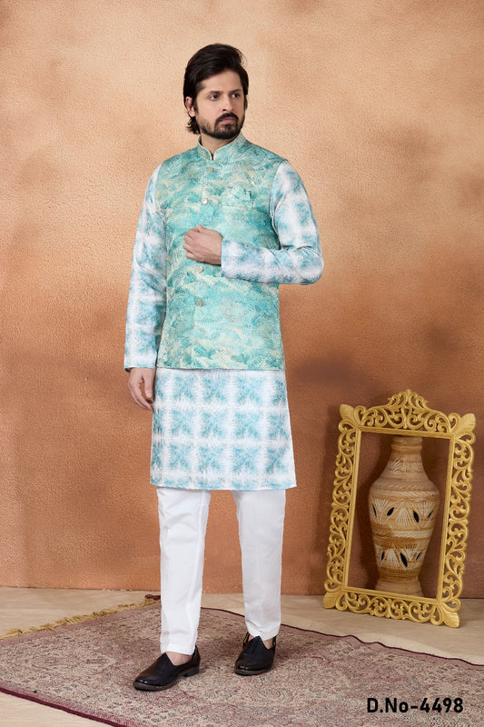 Green Jaquard Nehru Jacket (NMK-9090)