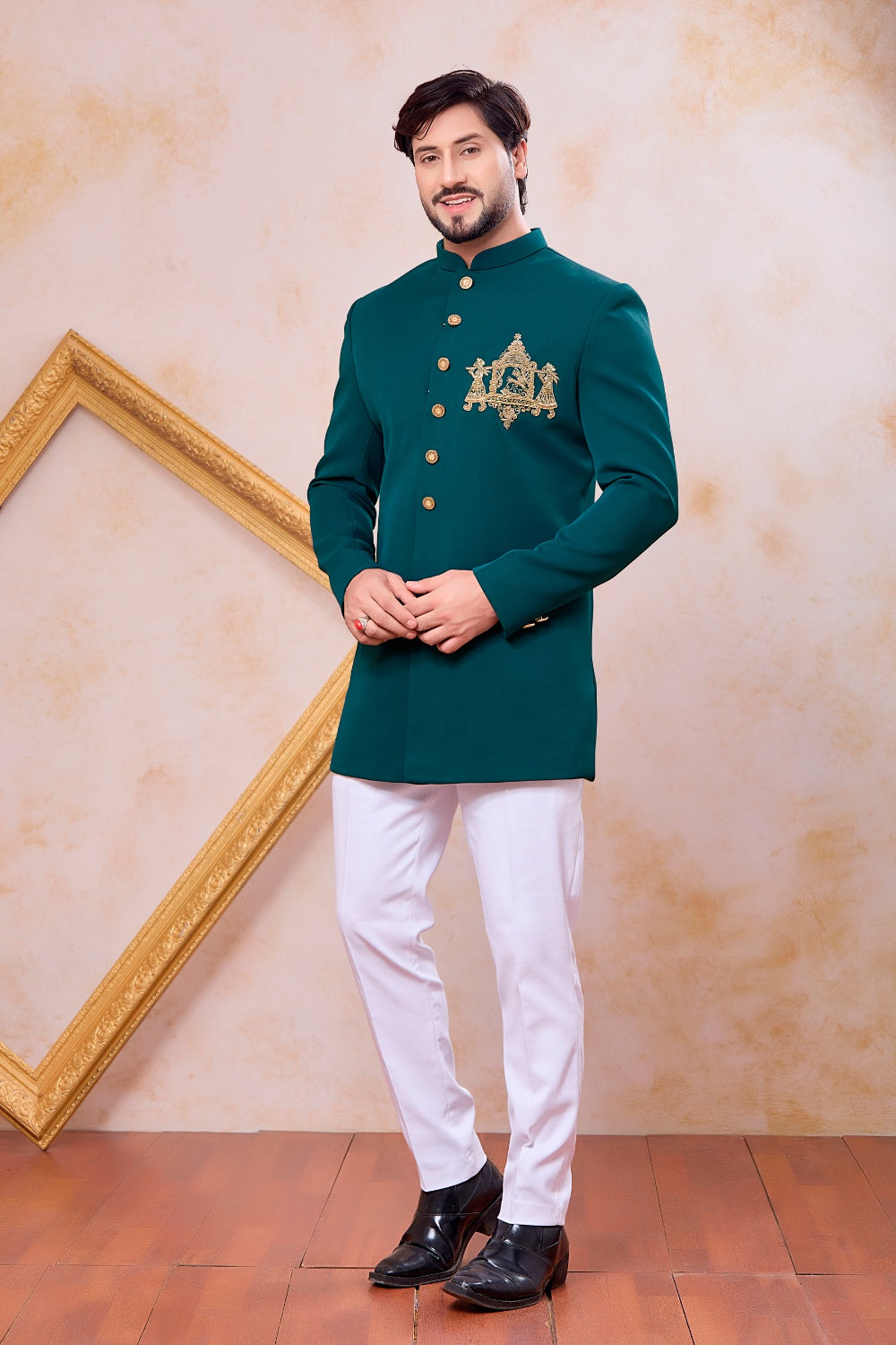 Teal Green Imported Indo Western (NMK-9099)