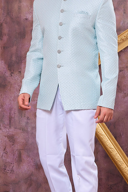 Ice Blue Art Silk Jodhpuri (NMK-9102)