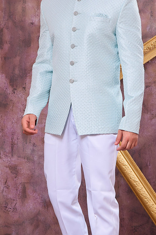 Ice Blue Art Silk Jodhpuri (NMK-9102)