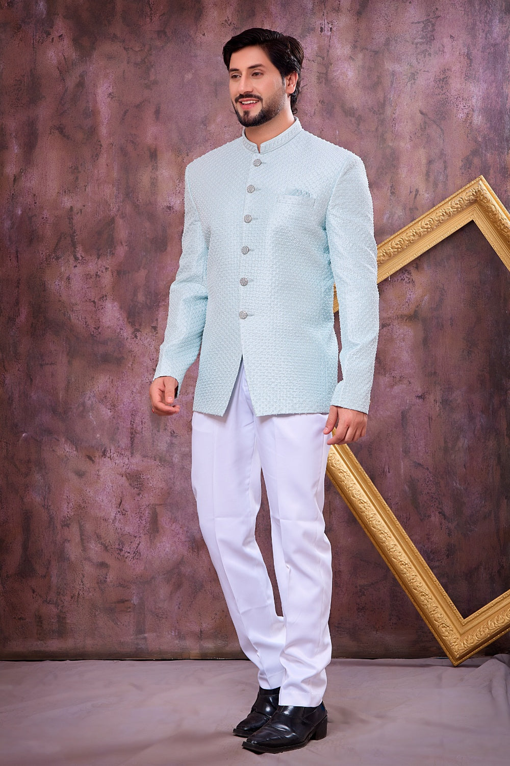 Ice Blue Art Silk Jodhpuri (NMK-9102)