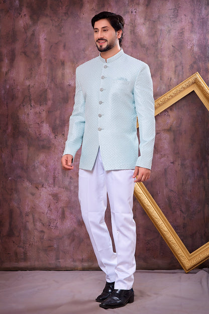 Ice Blue Art Silk Jodhpuri (NMK-9102)