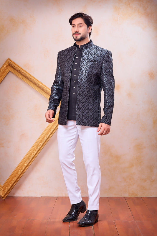 Black Imported Jaquard Jodhpuri (NMK-9115)