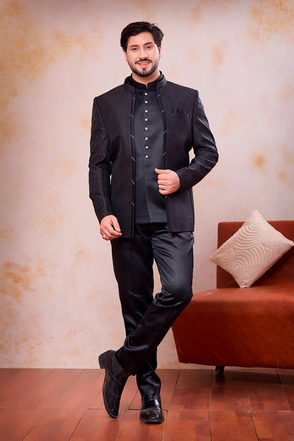 Black Imported Jaquard Mens Jodhpuri (NMK-9119)