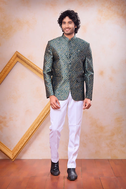 Green Imported Jaquard Mens Jodhpuri (NMK-9120)