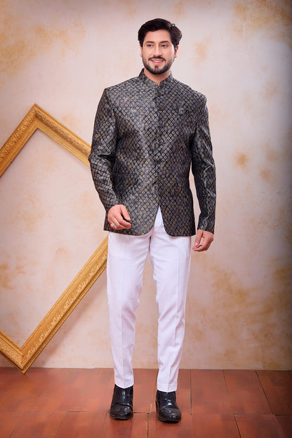Black  Imported Jaquard Jodhpuri for Men (NMK-9121)