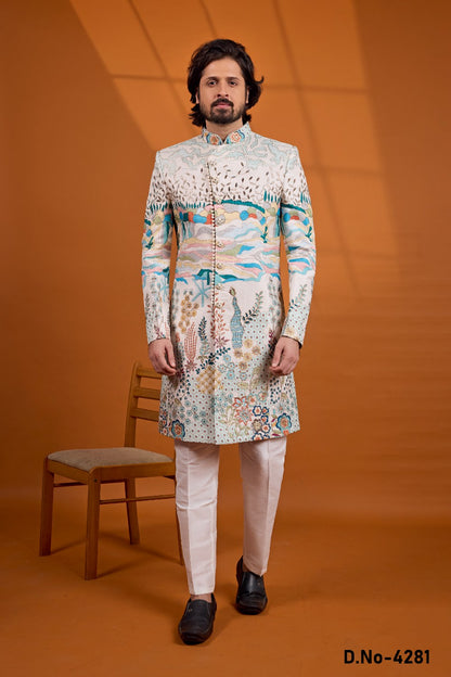 Beige Art Silk Sherwani (NMK-9123)