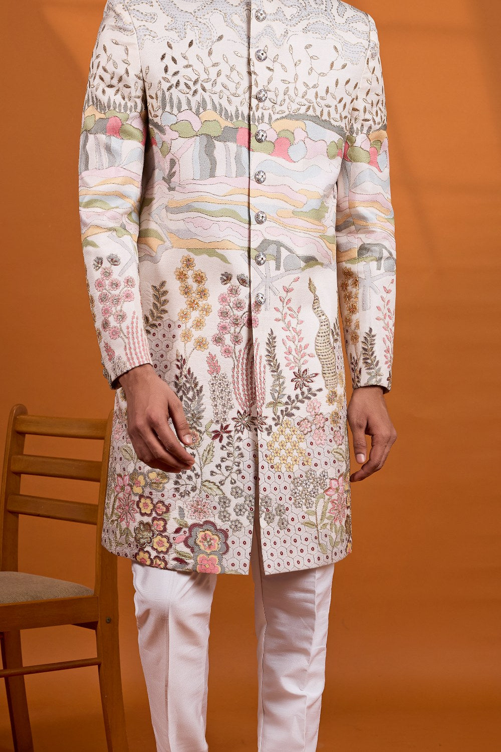 Off White Art Silk Sherwani (NMK-9124)