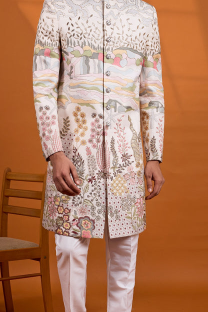 Off White Art Silk Sherwani (NMK-9124)