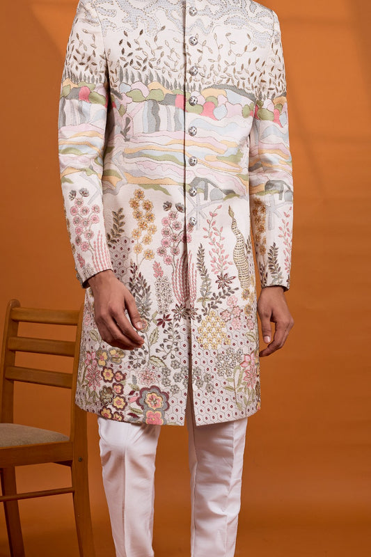 Off White Art Silk Sherwani (NMK-9124)
