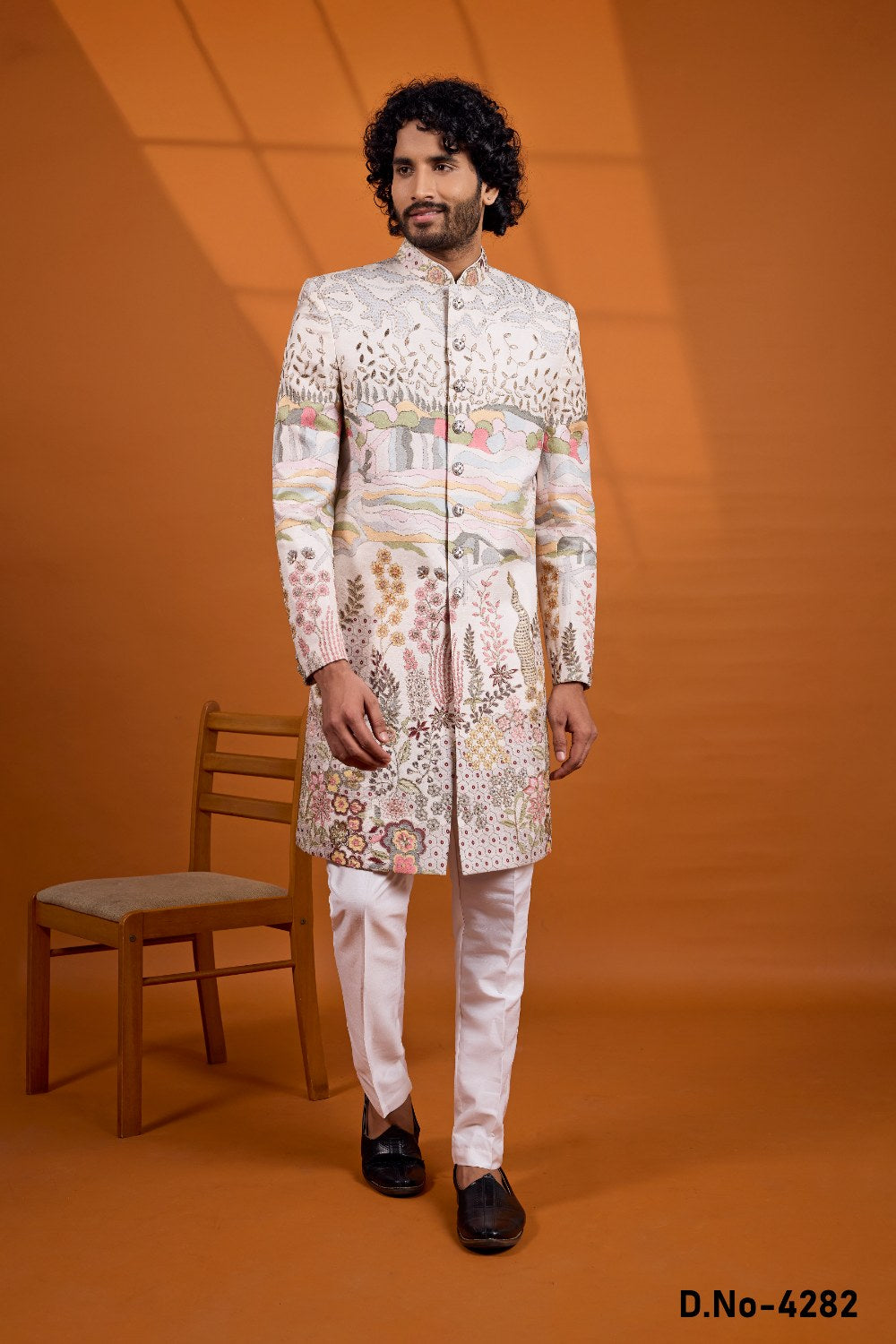 Off White Art Silk Sherwani (NMK-9124)
