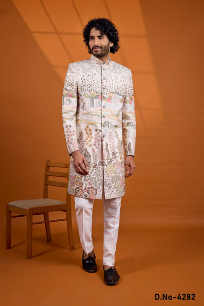 Off White Art Silk Sherwani (NMK-9124)