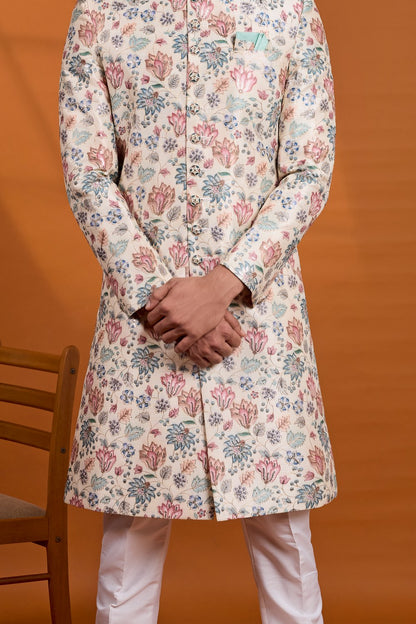Cream Art Silk Sherwani (NMK-9125)