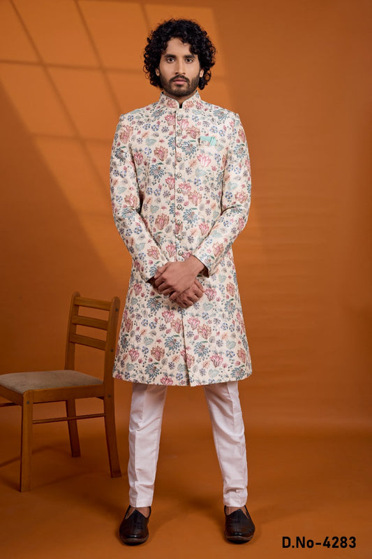 Cream Art Silk Sherwani (NMK-9125)