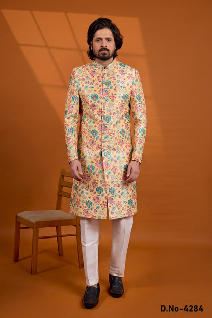 Yellow Art Silk Sherwani (NMK-9126)