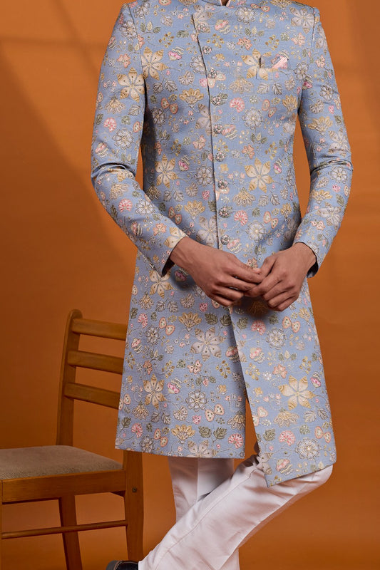 Grey Art Silk Sherwani (NMK-9129)