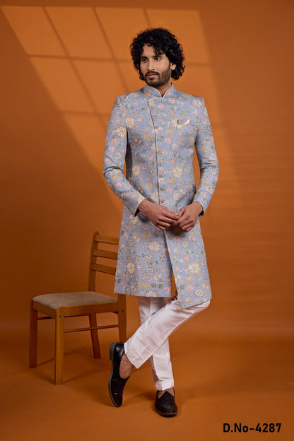 Grey Art Silk Sherwani (NMK-9129)