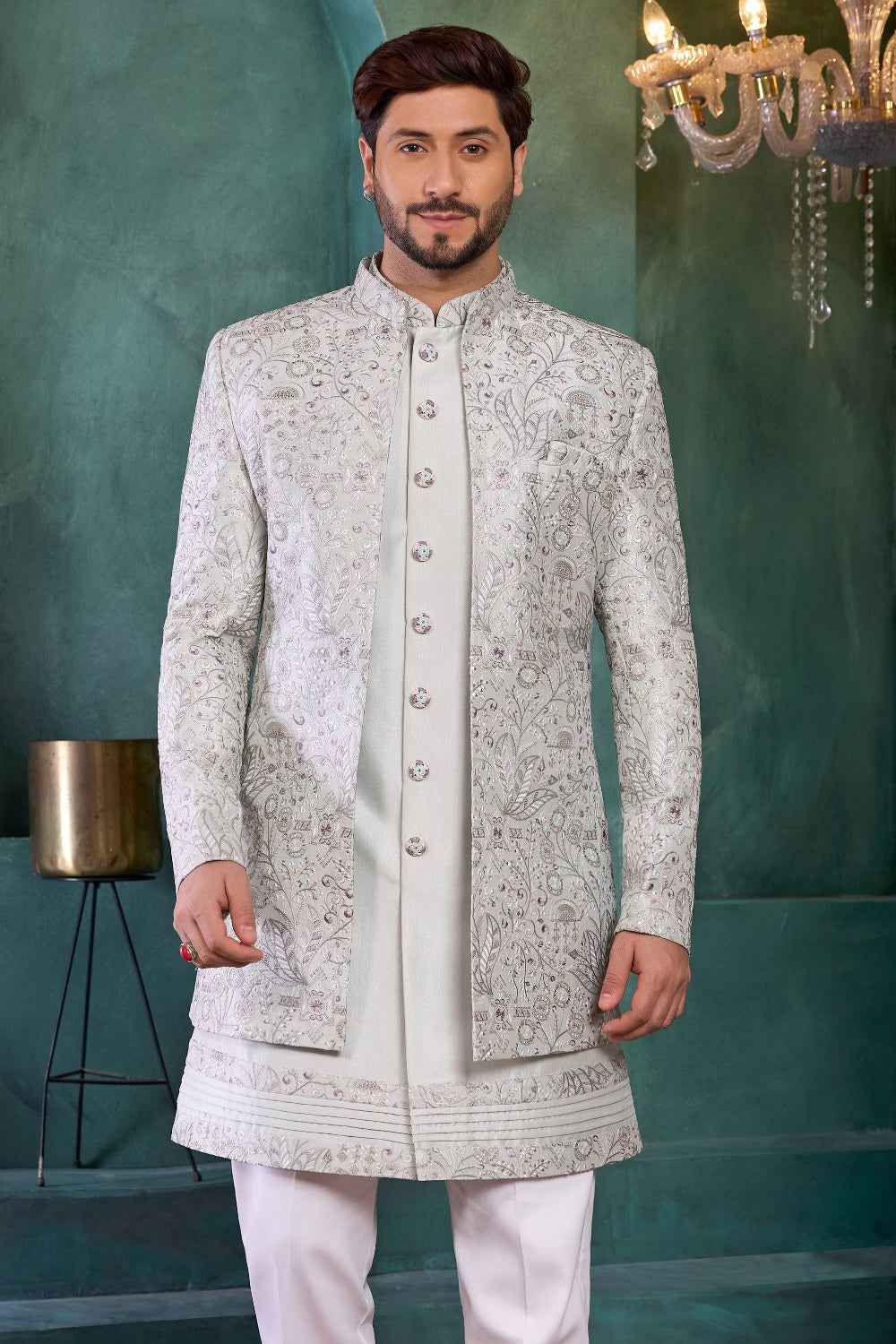 Light Pista Green Art Silk Indo Western (NMK-9135)