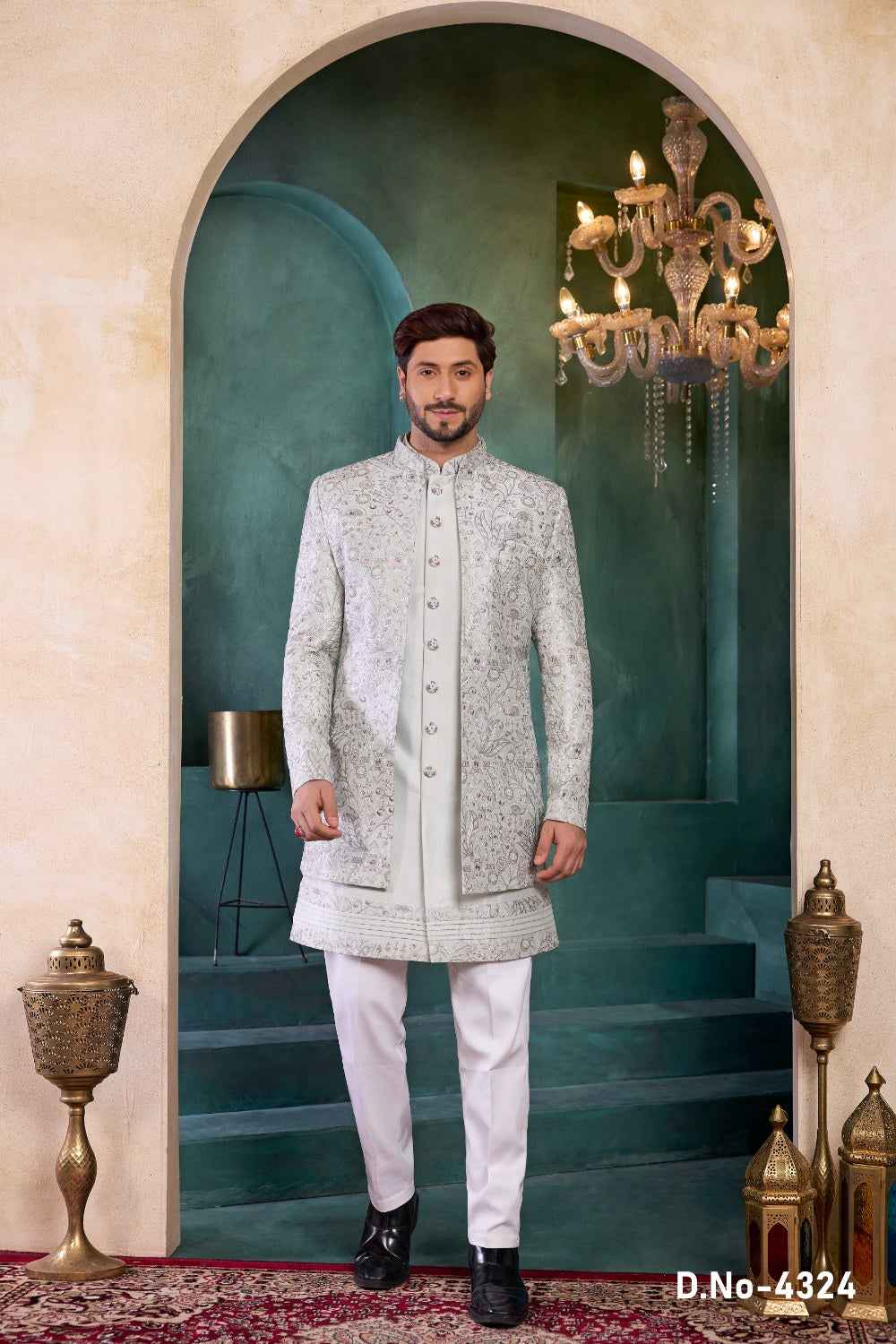 Light Pista Green Art Silk Indo Western (NMK-9135)