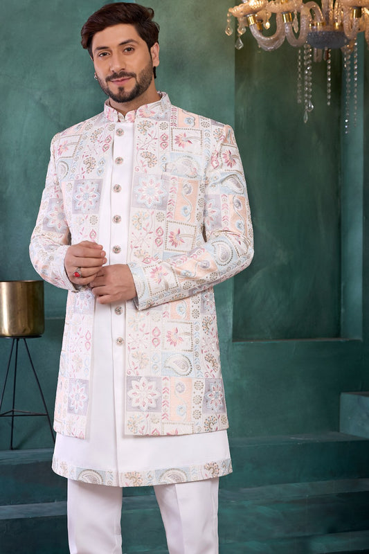 Cream Art Silk Mens Indo Western (NMK-9137)