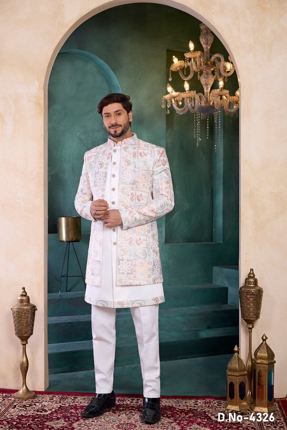 Cream Art Silk Mens Indo Western (NMK-9137)