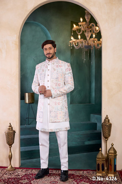 Cream Art Silk Mens Indo Western (NMK-9137)