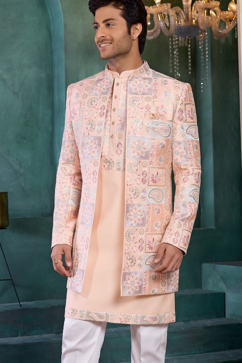 Peach Art Silk Indo Western (NMK-9138)