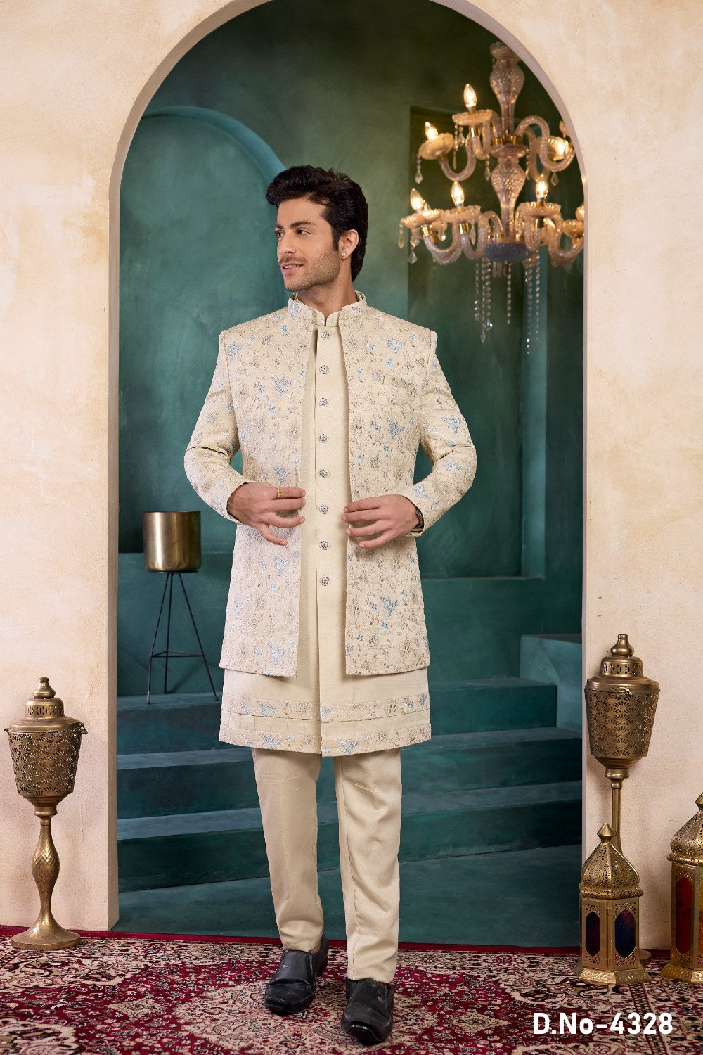 Beige Art Silk Indo Western (NMK-9139)