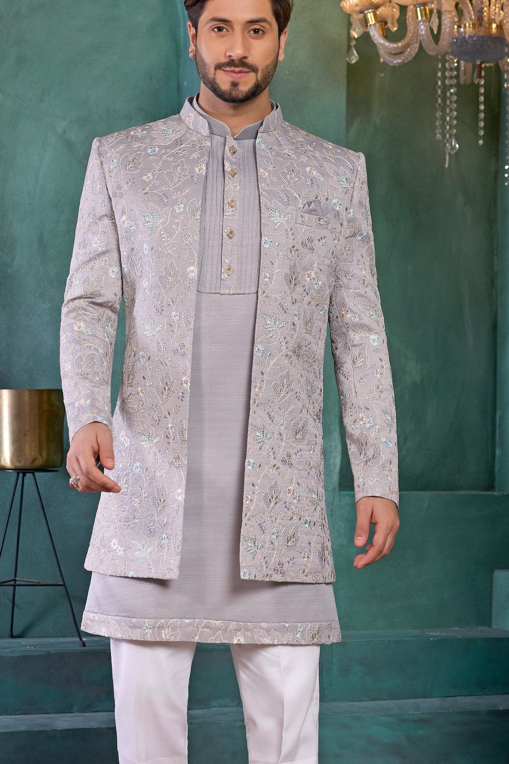 Grey Art Silk Indo Western (NMK-9140)